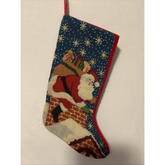 Vintage Needlepoint Santa Christmas Stocking - Picture 4 of 5